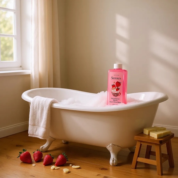 AVON Senses Strawberry & White Hot Chocolate 16.2 Fluid Ounces Bubble Bath - Picture 1 of 7